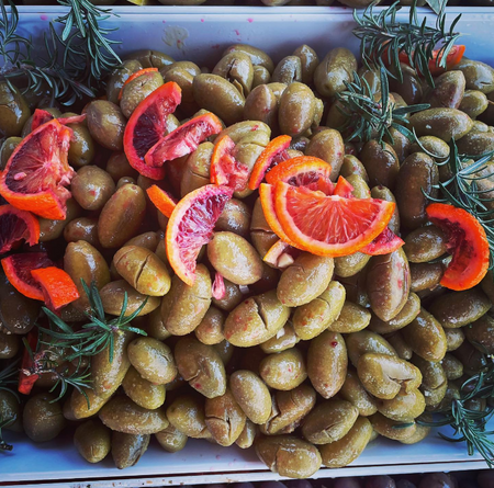 Traditional Calabrian Style Olives -  with Blood Oranges and Rosemary 300g